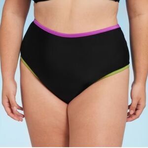 Shade & Shore Women's Contrast Binding High Waist Bikini Bottom- X (14-16)